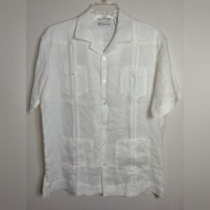 Cubavera (Size M) Men's White 100% Linen Button Down Guayabera 4-Pocket SS Shirt
